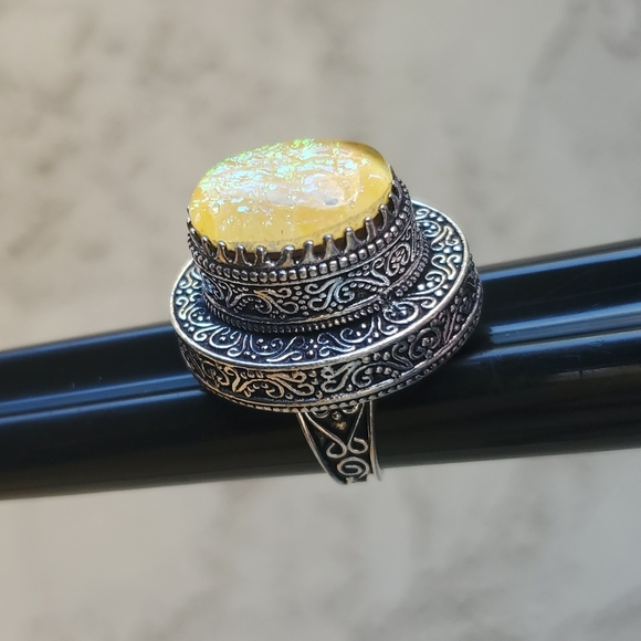 New Triplet Opal Antique Design 925 Silver Statement Ring. - Picture 12 of 14